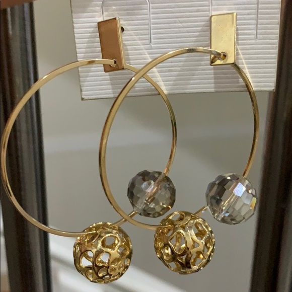 Hoops with a twist - crystal & golden balls! - Picture 2 of 3
